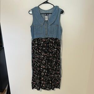 Vintage Denim and Floral Sleeveless Dress